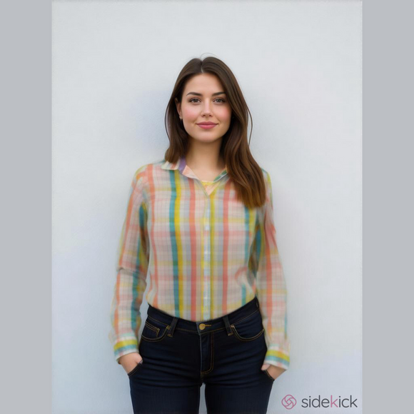 St. John's Bay Tops - Women's st John's Bay multicolored pastel plaid